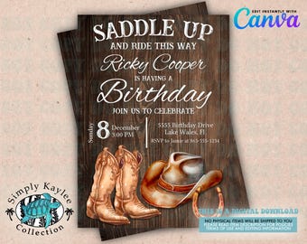 Cowgirl Birthday Invitation: Rodeo Western Theme (Digital Download)