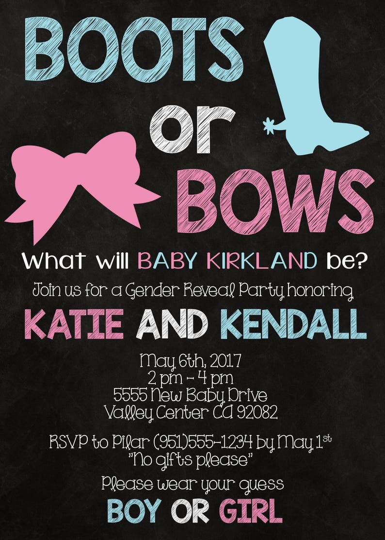 Boots or Bows Gender Reveal Party Invitation Etsy
