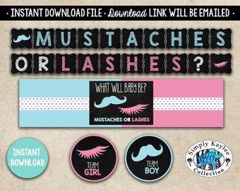 Mustaches or Lashes Gender Reveal Party Decorations - Gender Reveal Party Decorations - Staches or Lashes Party Decorations