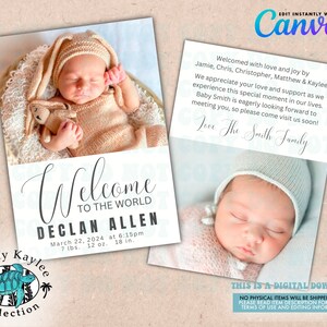 Welcome To The World Birth Announcement Photo Template, Modern Minimalist Birth Announcement Card
