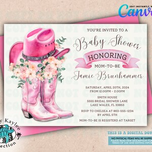 Cowgirl Baby Shower Invite, Western Baby Shower Invite, Girls Rodeo Baby Shower Invite, Cowgirl Boots Shower Invitation