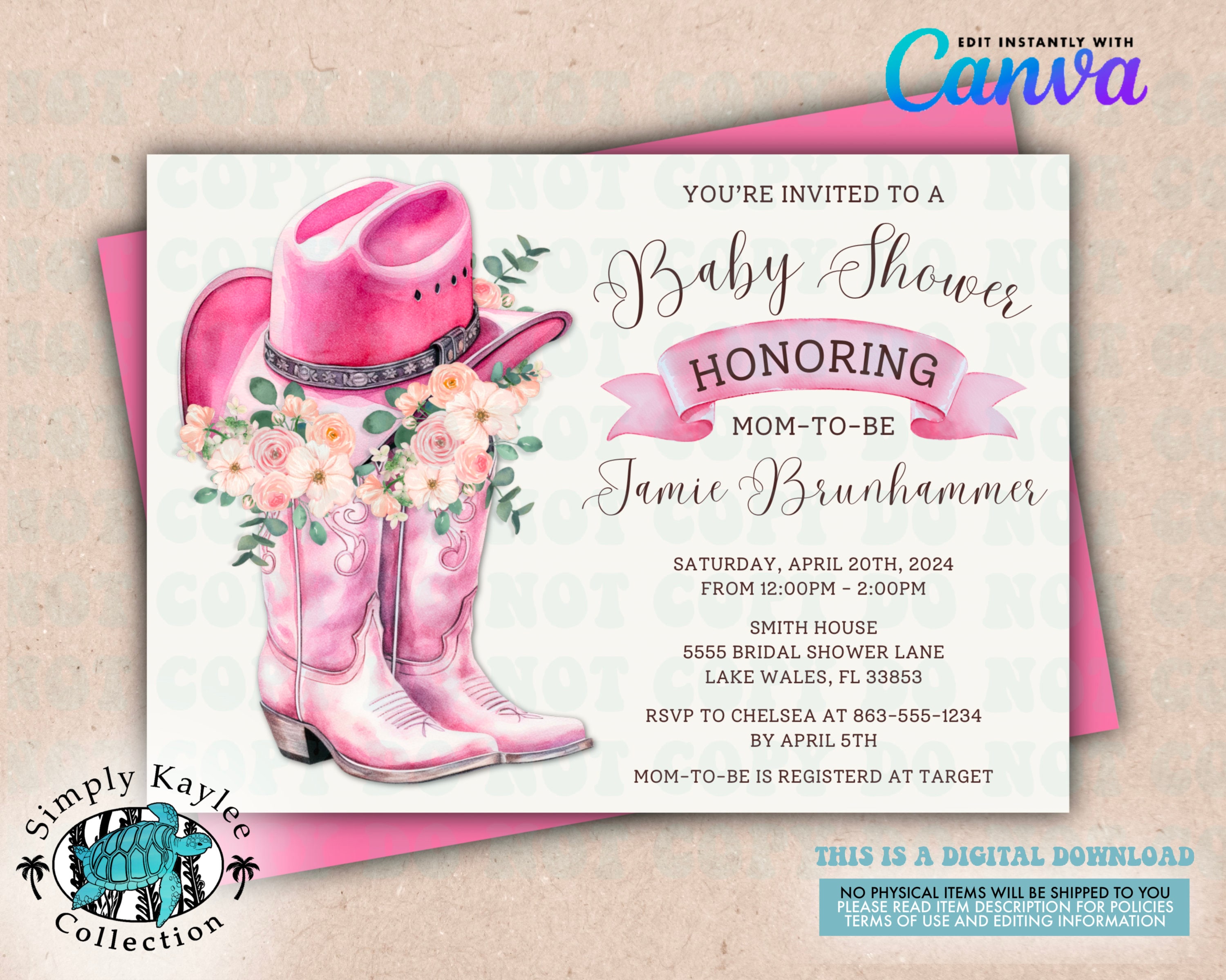 Cowgirl Baby Shower Invite Western Baby Shower Invite Girls Rodeo Baby Shower Invite Cowgirl Boots Shower Invitation