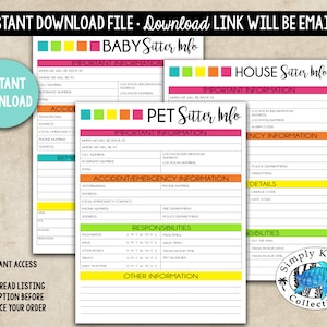 Sitter Information Bundle: Baby, House, Pet Sitter Planner (Printable PDF)