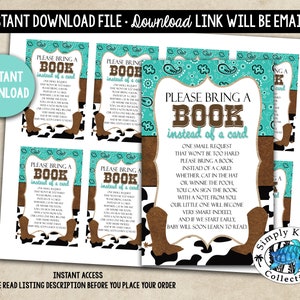 Cowboy Baby Shower Buch Wunschkarte - Rodeo Bücher für Baby Karte - Western Buch Wunschkarte