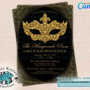 Masquerade Prom Invitation - Masquerade Party Invitation - Black and Gold Masquerade Invitation
