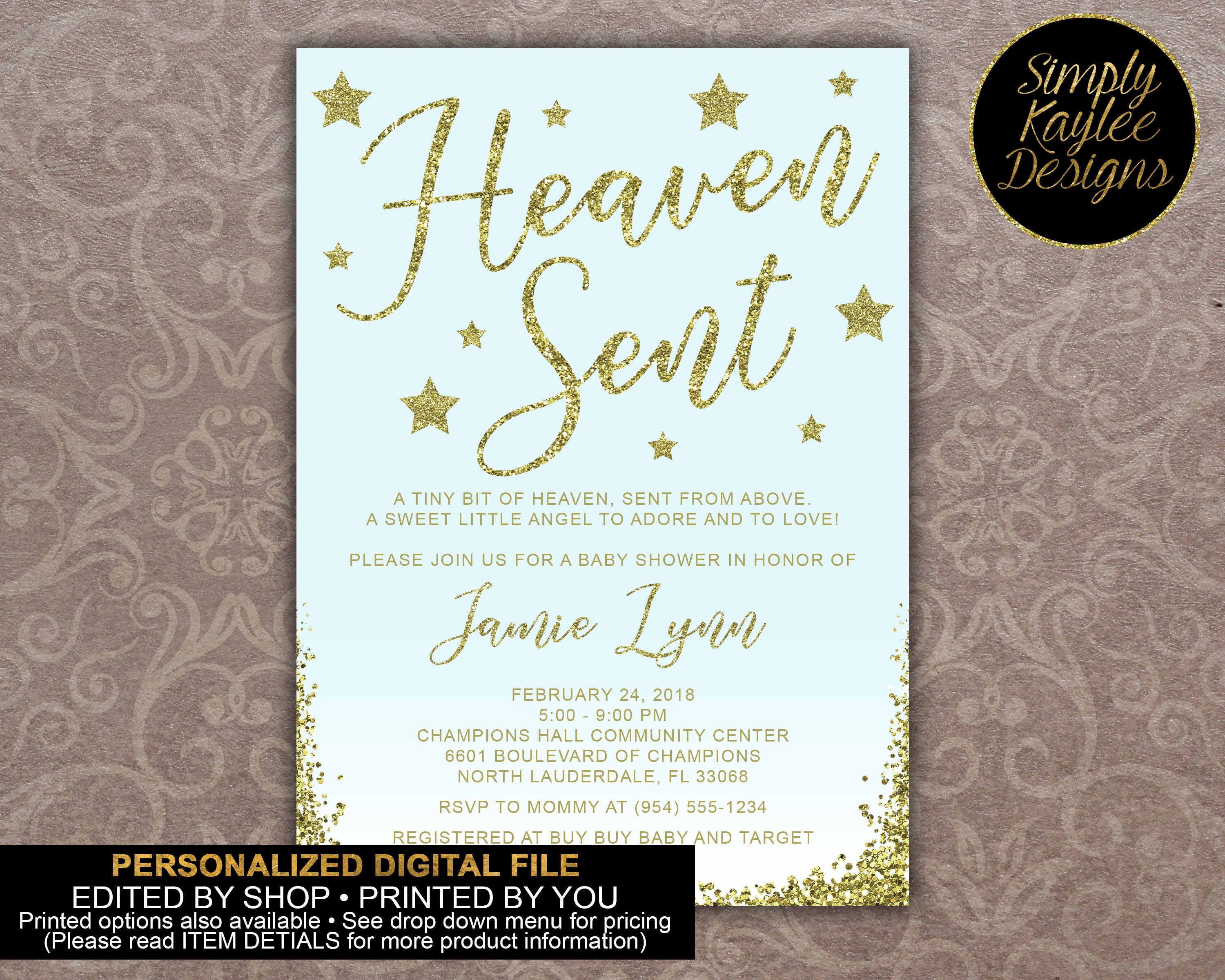 Heaven Sent Baby Shower Invitation Little Angel Baby Shower | Etsy