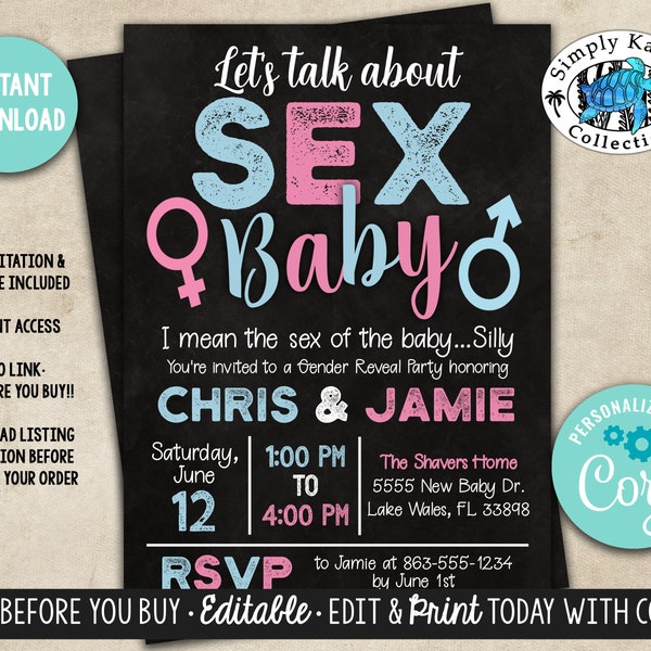 Funny Gender Reveal Party Invitation, Team Pink or Blue Gender Reveal Party Invitation, Talk About Sex Gender Reveal Invite