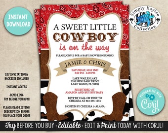 Rustic Cowboy Baby Shower Invitation - Rodeo Baby Shower Invitation - Little Cowboy Baby Shower Invitation