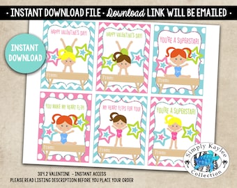 Tarjetas de San Valentín para Gimnasia: San Valentín para el aula (Descarga digital)