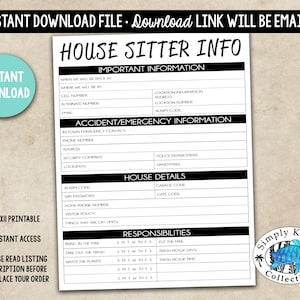 House Sitter, Sitter Instructions, House Sitter Information, House Sitting, House Sitter Info