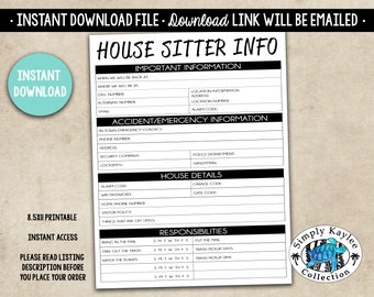 House Sitter, Sitter Instructions, House Sitter Information, House Sitting, House Sitter Info