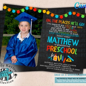 School Graduation Invitation, Pre- K Graduation, Kindergarten Grad, Preschool Grad, Elementary Grad