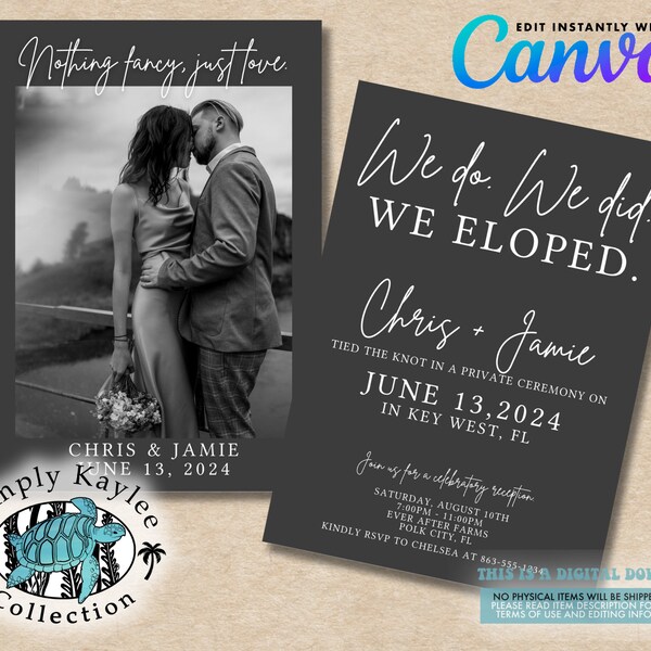 We do, We did, We Eloped Wedding Invite - Nothing Fancy, Just Love Wedding Reception Invite - We Tied The Knot Wedding Invite