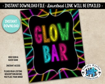 Glow Bar Birthday Party Sign: Neon Lights (Digital Download)