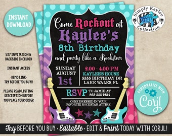 Rock Star Invitation - Rock and Roll Party - Rock Star Birthday - Music Birthday Invitation