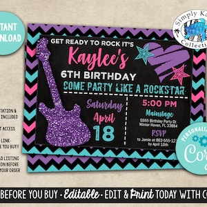 Rock Star Invitation - Rock and Roll Party - Rock Star Birthday - Music Birthday Invitation