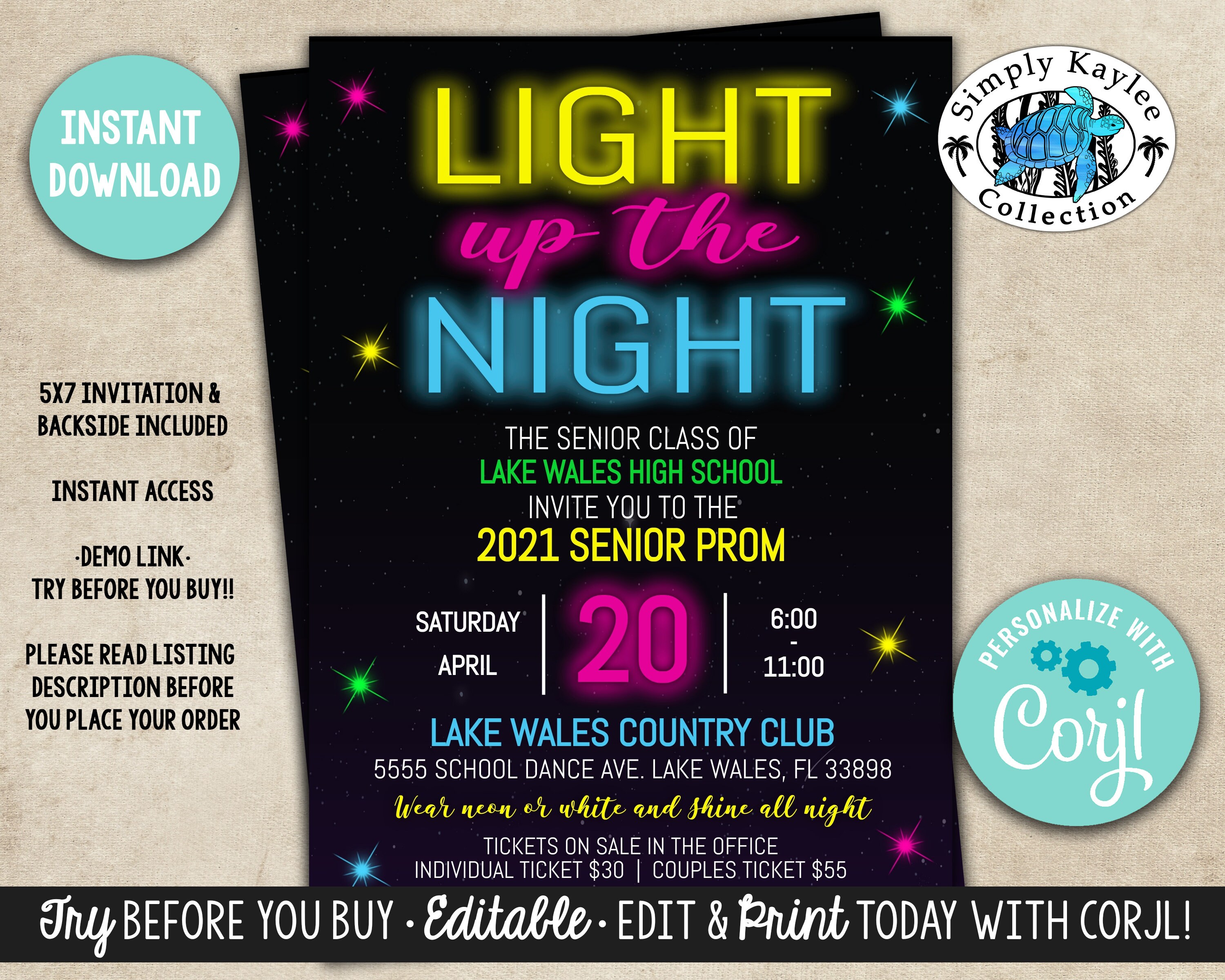 Light up the Night Prom Invitation Glow in the Dark Prom Etsy