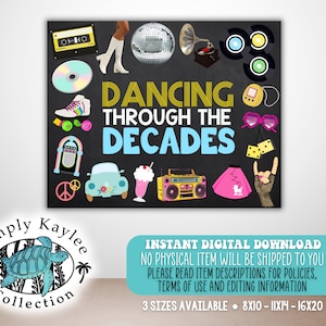 Decades Dance Welcome Sign, Decades Dance Party Decor, Dancing Through The Decades Party Decor, Eras Party Welcome Sign
