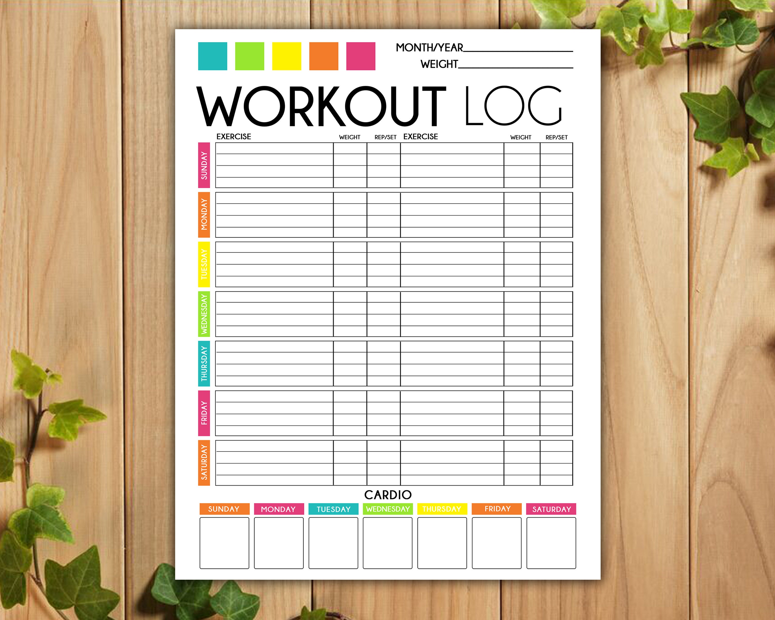 Printable Workout Log Exercise Log Activity Tracker Etsy
