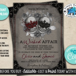 Gothic Masquerade Wedding Invitations - A Wicked Affair Wedding Invitations - Gothic Skull Wedding Invitations