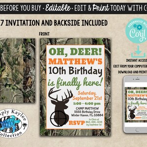 Hunting Birthday Invitation - Camo Birthday Invitation - Deer Birthday ...