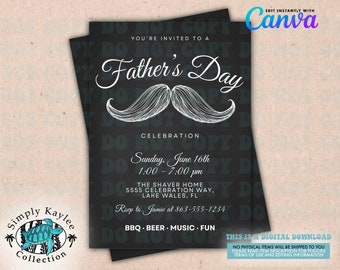 Father's Day BBQ Invitation, Editable Canva Cookout Invite