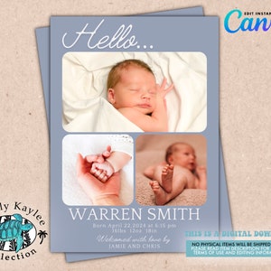 Welcome To The World Birth Announcement Photo Template, Modern Minimalist Birth Announcement Card