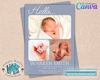 Modern Minimalist Birth Announcement Photo Template (Digital Download)