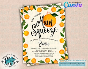Brautparty-Einladung mit Zitrusfrüchten: Main Squeeze, Orange Theme (Digitaler Download)