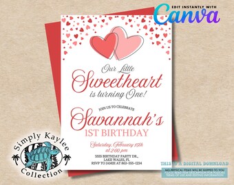 Valentine's Day Birthday Invitation: Red & Pink Hearts (Digital Download)