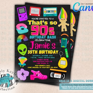 Invito per festa di compleanno anni &#39;90: tema retrò (download digitale)