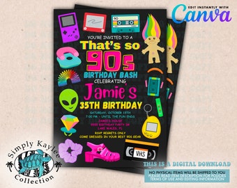 90s Birthday Party Invite: Retro Theme (Digital Download)