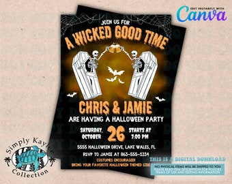 Halloween Costume Party Invitation, Editable Canva Template
