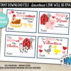 Farm Animals Valentine&#39;s Day Card - Barnyard Valentine&#39;s Day Cards - Classroom Valentines - School Valentine&#39;s Day Cards