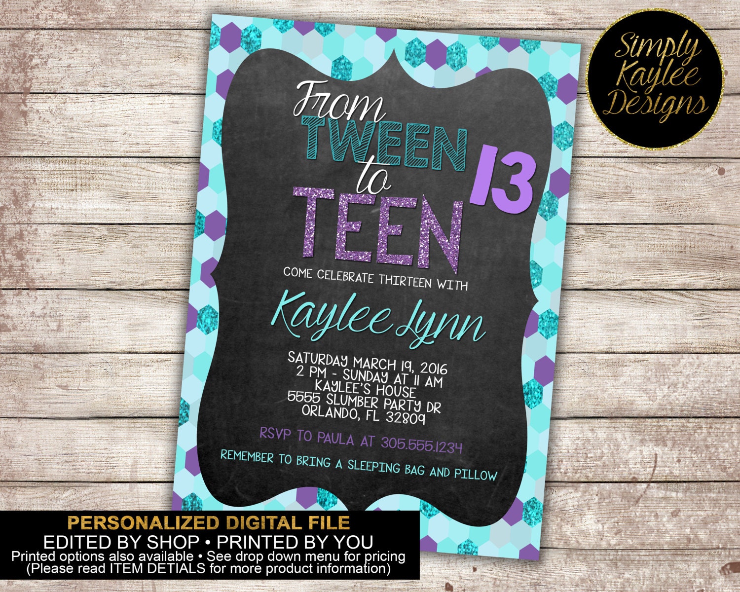 Purple and Teal Sequined Tween to Teen Birthday Invitation Etsy