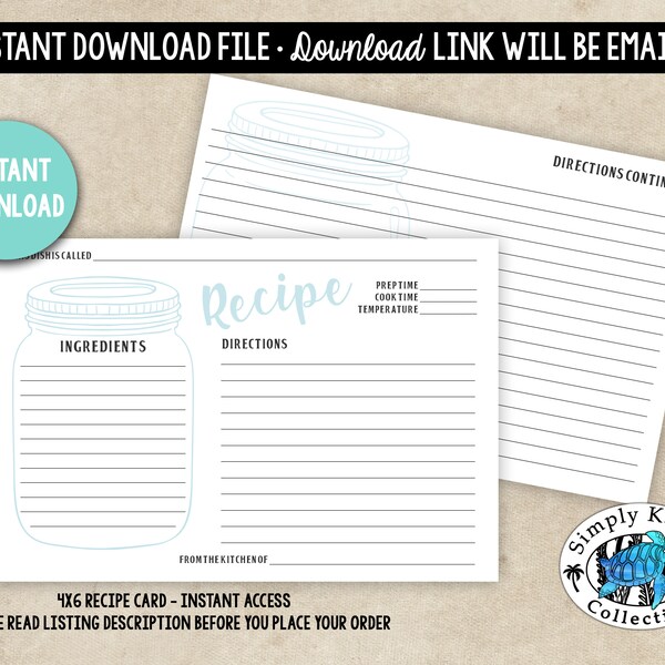 Mason Jar Recipe Cards - Etsy