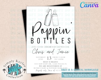 Popping Bottles Baby Shower Invite , A Baby is Brewing Baby Shower Invitation, Huggies and Chuggies Baby Shower Invitation