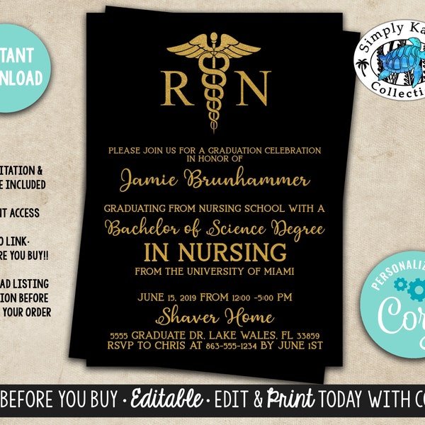 Nurse Pinning Ceremony Invitation - Nursing School Graduation Invite - RN Pinning Ceremony Invitation