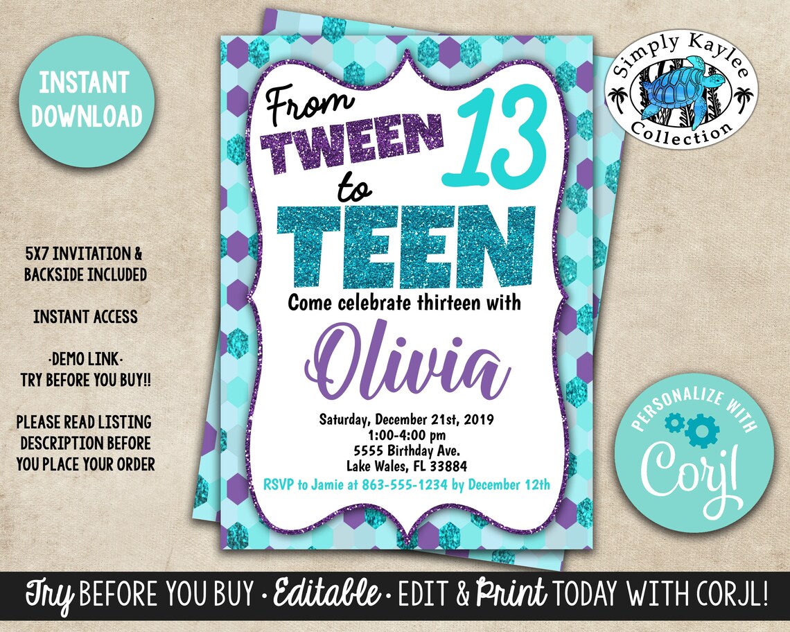 Tween teen Geburtstag PartyEinladung 13. Geburtstag Etsy