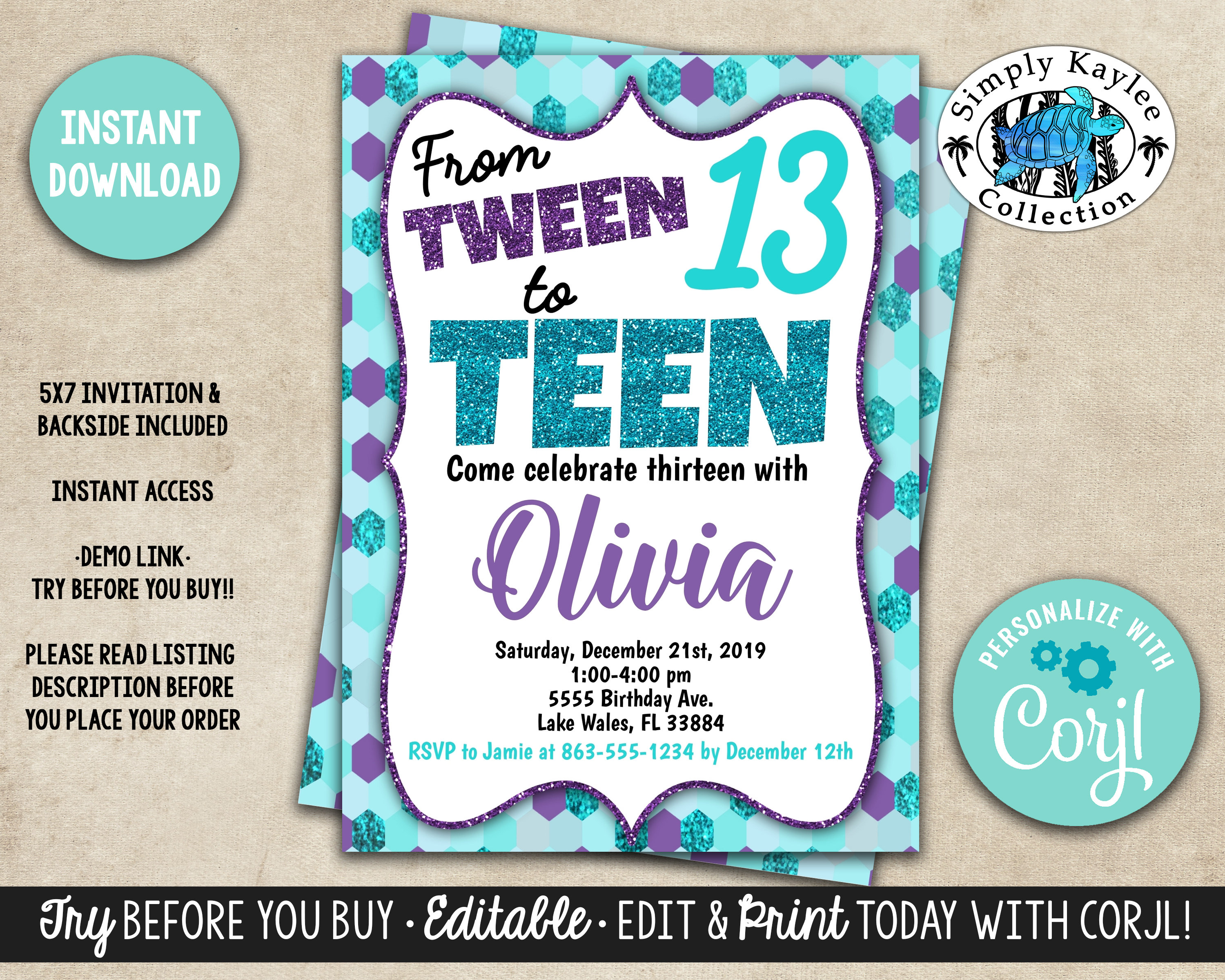 Tween teen Geburtstag Party-Einladung 13. Geburtstag  Etsy