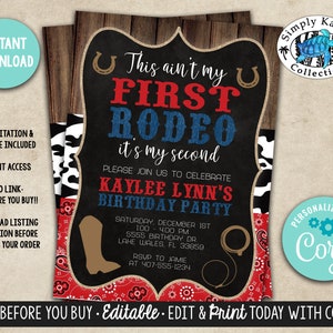 Rodeo Birthday Party Invitation - Cowgirl Birthday Party Invitation - Western Birthday Party Invitation