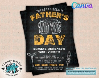 Father's Day BBQ Invitation, Editable Canva Cookout Invite