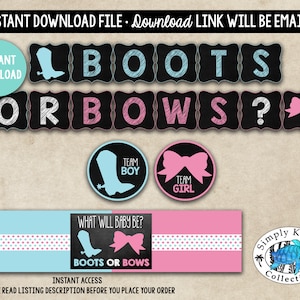 Boots or Bows Gender Reveal Party Decorations (Digital Download)