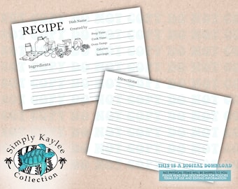 Plantilla imprimible para tarjeta de recetas de 4x6 pulgadas (descarga digital)