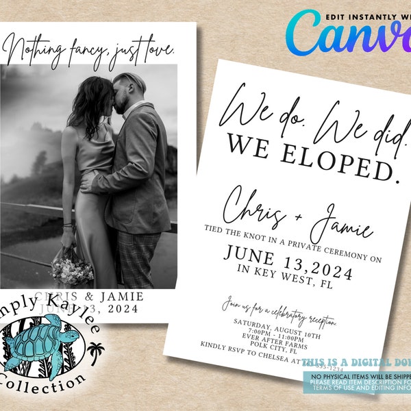 We do, We did, We Eloped Wedding Invite - Nothing Fancy, Just Love Wedding Reception Invite - We Tied The Knot Wedding Invite