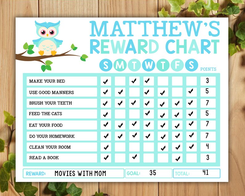 Owl Reward Chart Owl Behavior Chart Owl Chore Chart Etsy Ireland