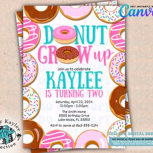 Donut Grow Up Birthday Invite, Donut Birthday Party Invite, Donut First Birthday Invite