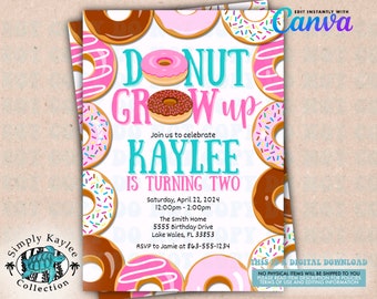 Donut Grow Up Birthday Invitation: Customizable Party Invite (Digital Download)