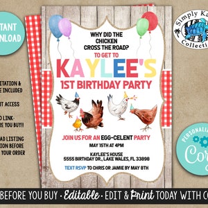 Invitación de cumpleaños de pollo - Invitación de cumpleaños de broma de pollo - Invitación de cumpleaños de granja - Invitación de fiesta de cumpleaños de animales de granja