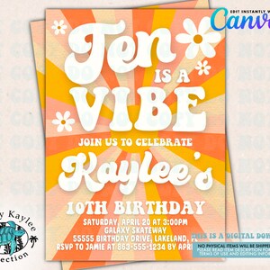 Ten Is A Vibe Birthday Invitation - Double Digits Birthday Invitation - 10th Birthday Invitation - Girls 10th Birthday Invitation
